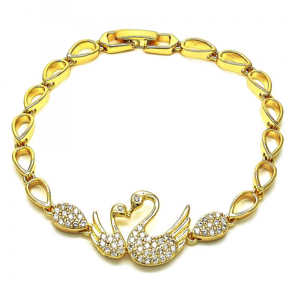 Pulsera Elegante 03.283.0147.07 Oro Laminado, Diseño de Cisne y Gota, Diseño de Cisne, con Micro Pave Blanca, Pulido, Dorado