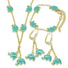 Juego de Arete y Dije de Nino 06.60.0006 Oro Laminado, Diseño de Elefante, con Cristal Blanca, Esmaltado Turquesa, Dorado