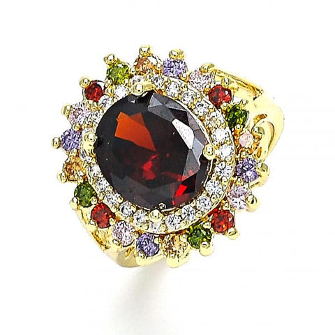 Anillo Multi Piedra 01.346.0021.1.08 Oro Laminado, con Zirconia Cubica Multicolor, Pulido, Dorado