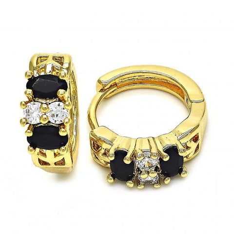 Argolla Huggie 02.237.0035.1.15 Oro Laminado, con Zirconia Cubica Negro y Blanca, Pulido, Dorado