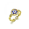 Anillo Elegante 01.213.0021 Oro Laminado, Diseño de Ojo Griego y Estrella, Diseño de Ojo Griego, Esmaltado Azul, Dorado