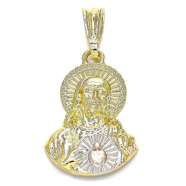 Dije Religioso 05.351.0138 Oro Laminado, Diseño de Sagrado Corazon de Jesus, Pulido, Tricolor