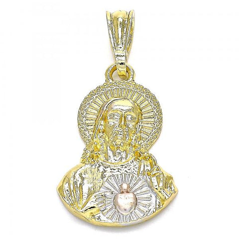 Dije Religioso 05.351.0138 Oro Laminado, Diseño de Sagrado Corazon de Jesus, Pulido, Tricolor