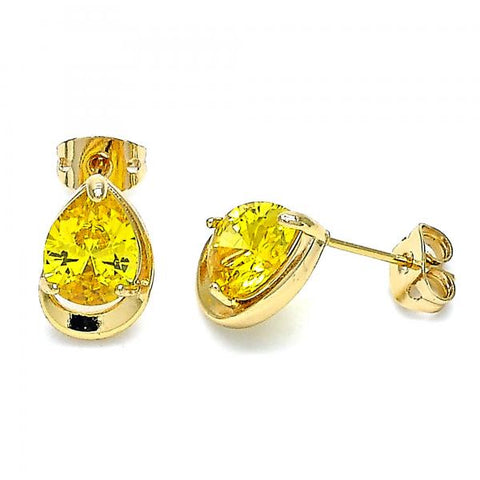 Arete Dormilona 02.213.0234.1 Oro Laminado, Diseño de Gota, con Zirconia Cubica Amarillo, Pulido, Dorado