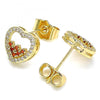 Arete Dormilona 02.156.0500.1 Oro Laminado, Diseño de Corazon, con Micro Pave Granate y Blanca, Pulido, Dorado