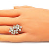 Anillo Multi Piedra 01.266.0044.09 Oro Laminado, Diseño de Flor, con Micro Pave Blanca y Zirconia CubicaBlanca, Pulido, Dorado