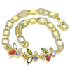 Pulsera Elegante 03.63.2127.2.07 Oro Laminado, Diseño de Mariposa, con Zirconia Cubica Multicolor, Pulido, Dorado