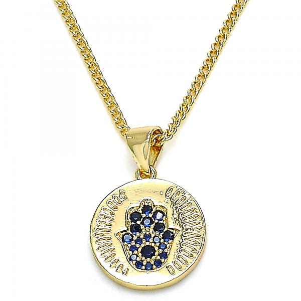 Collares con Dije 04.156.0307.1.20 Oro Laminado, Diseño de Mano de Dios, con Micro Pave Zafiro Azul, Pulido, Dorado