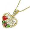 Collares con Dije 04.351.0012.1.20 Oro Laminado, Diseño de Corazon y Flor, Diseño de Corazon, Pulido, Tricolor