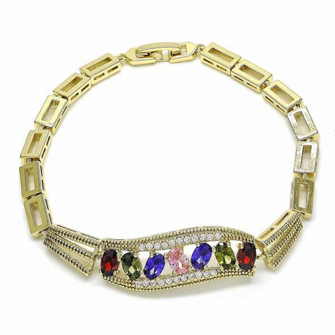 Pulsera Elegante 03.316.0059.08 Oro Laminado, con Zirconia Cubica Multicolor, Pulido, Dorado