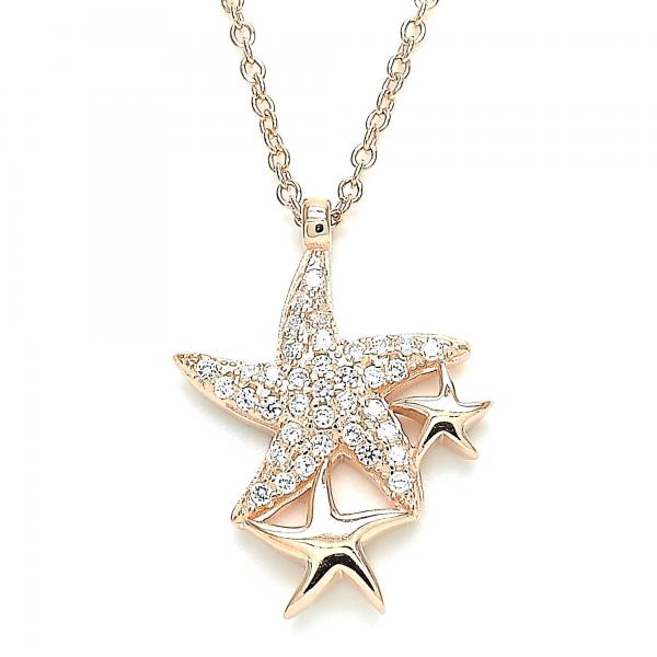 Collares con Dije 04.336.0202.1.16 Plata Rodinada, Diseño de Estrella, con Zirconia Cubica Blanca, Pulido, Oro Rosado
