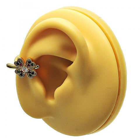 Arete Orejera 02.210.0694.1 Oro Laminado, Diseño de Trebol de Cuatro Hojas, con Micro Pave Multicolor, Pulido, Dorado