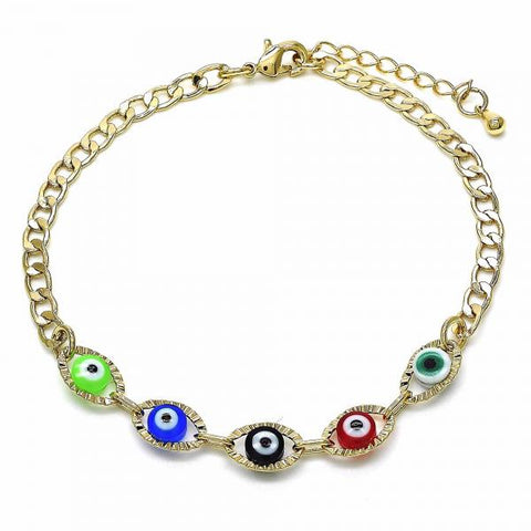 Pulsera Elegante 03.63.2087.08 Oro Laminado, Diseño de Ojo Griego, Resinado Multicolor, Dorado