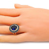 Anillo Multi Piedra 01.346.0021.4.08 Oro Laminado, con Zirconia Cubica Zafiro Azul y Blanca, Pulido, Dorado