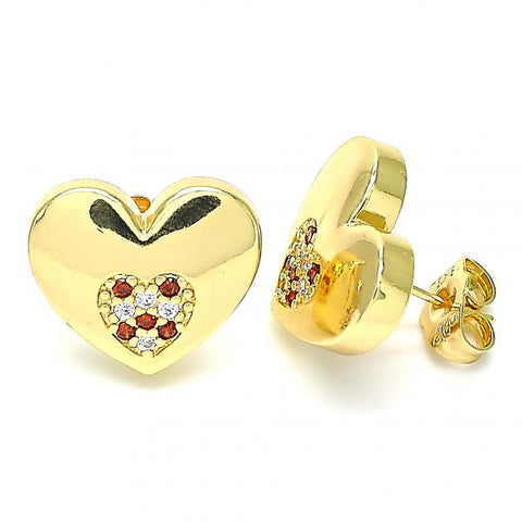 Arete Dormilona 02.156.0524.1 Oro Laminado, Diseño de Corazon, con Micro Pave Granate y Blanca, Pulido, Dorado