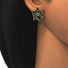 Arete Dormilona 02.64.0639.3 Oro Laminado, Diseño de Flor, con Cristal Verde y Blanca, Pulido, Dorado