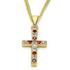 Collares con Dije 04.284.0007.1.22 Oro Laminado, Diseño de Cruz, con Zirconia Cubica Granate y Blanca, Pulido, Dorado