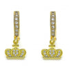Argolla Huggie 02.368.0077.15 Oro Laminado, Diseño de Corona, con Micro Pave Blanca, Pulido, Dorado