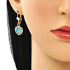 Arete Gancho Frances 02.122.0114.8 Oro Laminado, Diseño de Corazon, con Cristal Topacio Azul y Blanca, Pulido, Dorado