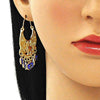 Arete Largo 02.380.0057.2 Oro Laminado, Diseño de Elefante y Ojo Griego, Diseño de Elefante, Resinado Azul, Dorado