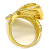 Anillo Multi Piedra 01.241.0028.09 Oro Laminado, Diseño de Llave Griega, con Cristal Blanca, Pulido, Dorado