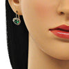 Arete Gancho Frances 02.122.0111.4 Oro Laminado, Diseño de Corazon, con Cristal Verde y Blanca, Pulido, Dorado