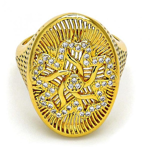 Anillo Multi Piedra 01.118.0054.07 Oro Laminado, Diseño de Flor, con Micro Pave Blanca, Pulido, Dorado