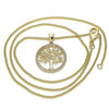 Collares con Dije 04.156.0311.20 Oro Laminado, Diseño de Arbol, con Micro Pave Blanca, Pulido, Dorado