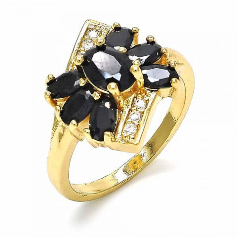 Anillo Multi Piedra 01.365.0008.07 Oro Laminado, con Zirconia Cubica Negro y Blanca, Pulido, Dorado