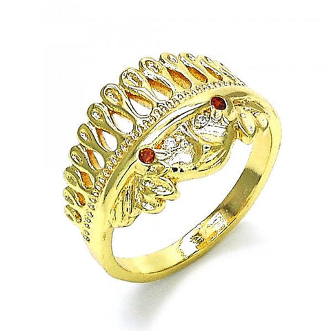 Anillo Multi Piedra 01.185.0019.10 Oro Laminado, con Zirconia Cubica Granate y Blanca, Pulido, Dorado