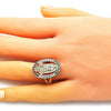 Anillo Multi Piedra 01.380.0022.1.07 Oro Laminado, Diseño de Guadalupe y Flor, Diseño de Guadalupe, con Zirconia Cubica Multicolor, Pulido, Dorado
