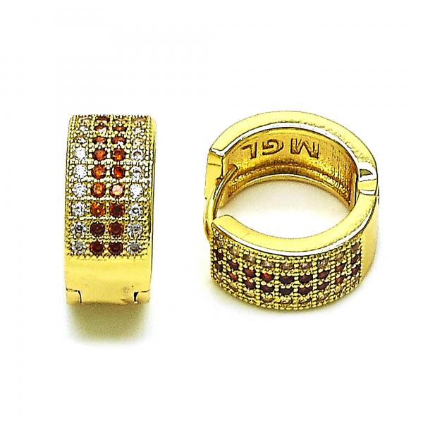 Argolla Huggie 02.195.0072.1.15 Oro Laminado, con Micro Pave Granate y Blanca, Pulido, Dorado