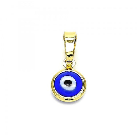 Dije Elegante 05.63.1162 Oro Laminado, Diseño de Ojo Griego, Resinado Azul, Dorado