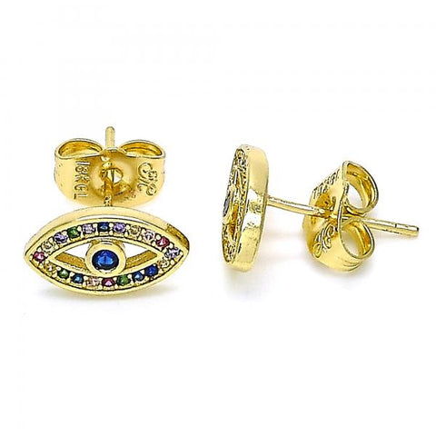 Arete Dormilona 02.156.0548.1 Oro Laminado, Diseño de Ojo Griego, con Micro Pave Multicolor, Pulido, Dorado