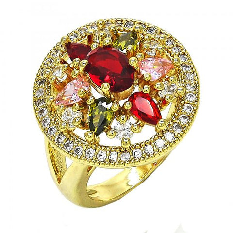 Anillo Multi Piedra 01.266.0026.07 Oro Laminado, con Zirconia Cubica Multicolor, Pulido, Dorado