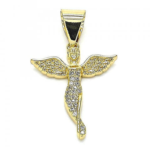 Dije Religioso 05.342.0026 Oro Laminado, Diseño de Angel, con Micro Pave Blanca, Pulido, Dorado