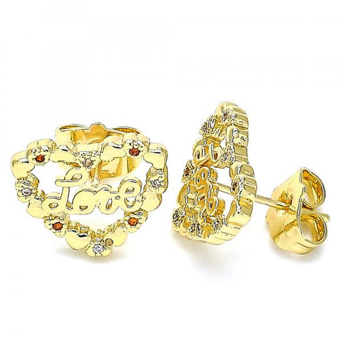 Arete Dormilona 02.156.0516.1 Oro Laminado, Diseño de Corazon y Amor, Diseño de Corazon, con Micro Pave Granate y Blanca, Pulido, Dorado