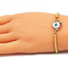 Pulsera Bolo Ajustable 03.381.0031.10 Oro Laminado, Diseño de Ojo Griego y Bola, Diseño de Ojo Griego, con Zirconia Cubica Multicolor y Micro PaveMulticolor, Esmaltado Blanco, Dorado