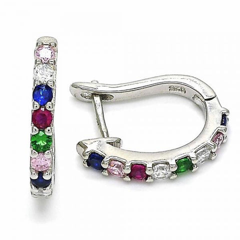 Argolla Huggie 02.332.0059.15 Plata Rodinada, con Zirconia Cubica Multicolor, Pulido, Rodinado