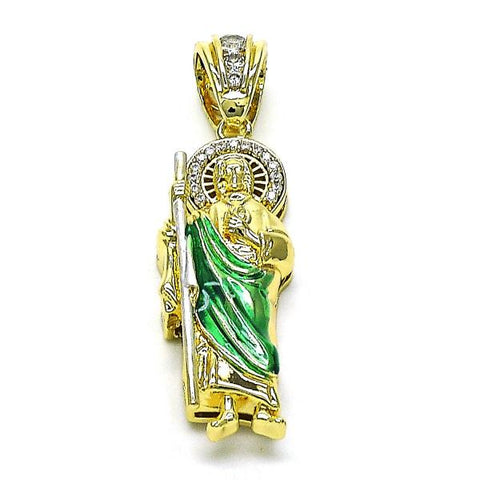 Dije Religioso 05.411.0002.1 Oro Laminado, Diseño de San Judas, con Micro Pave Blanca y Zirconia CubicaBlanca, Pulido, Tricolor