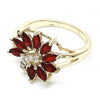 Anillo Multi Piedra 01.210.0097.1.06 Oro Laminado, Diseño de Flor, con Zirconia Cubica Rubi y Blanca, Pulido, Dorado