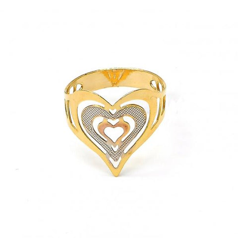 Anillo Elegante 117.018.09 Oro Laminado, Diseño de Corazon y Amor, Diseño de Corazon, Pulido, Tricolor