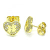 Arete Dormilona 02.199.0034 Oro Laminado, Diseño de Corazon, con Micro Pave Blanca, Pulido, Dorado