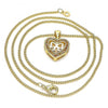 Collares con Dije 04.156.0462.1.20 Oro Laminado, Diseño de Corazon y Arco, Diseño de Corazon, con Micro Pave Granate, Pulido, Dorado