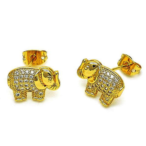 Arete Dormilona 02.342.0270 Oro Laminado, Diseño de Elefante, con Micro Pave Blanca, Pulido, Dorado