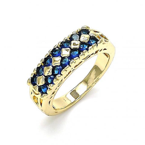 Anillo Multi Piedra 01.346.0023.4.07 Oro Laminado, con Zirconia Cubica Zafiro Azul, Pulido, Dorado