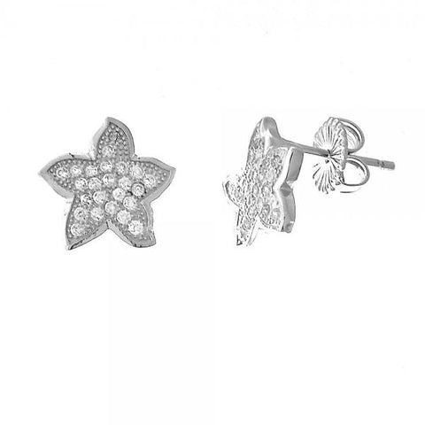 Arete Dormilona 02.176.0031 Plata Rodinada, Diseño de Estrella, con Micro Pave Blanca, Pulido, Rodinado