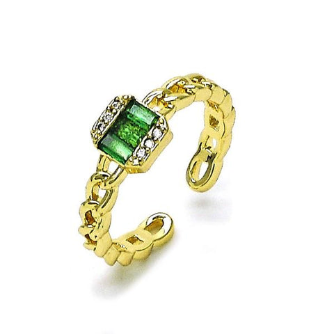 Anillo Multi Piedra 01.196.0021 Oro Laminado, Diseño de Baguette y Cubana, Diseño de Baguette, con Zirconia Cubica Verde y Micro PaveBlanca, Pulido, Dorado