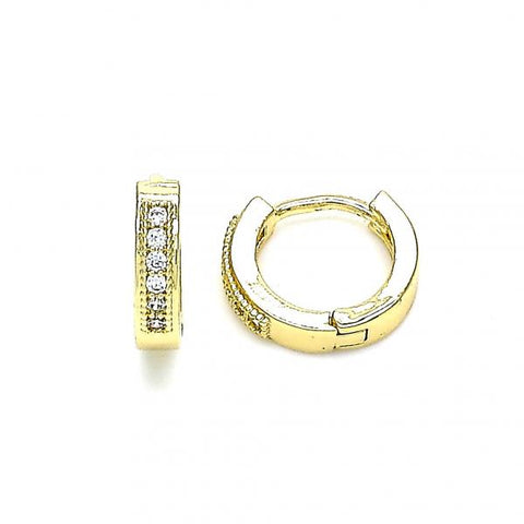 Argolla Huggie 02.210.0598.10 Oro Laminado, con Micro Pave Blanca, Pulido, Dorado