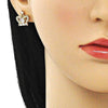 Arete Dormilona 02.387.0027 Oro Laminado, Diseño de Corona, con Zirconia Cubica Blanca, Pulido, Dorado